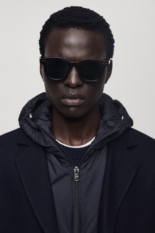 Manteau laine capuche intérieur matelassé - Bleu marine