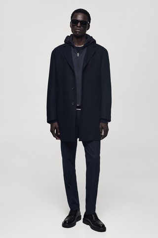 Manteau laine capuche intérieur matelassé - Bleu marine