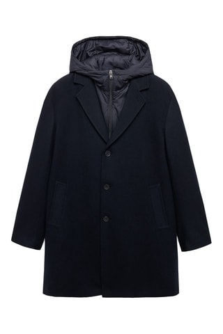 Manteau laine capuche intérieur matelassé - Bleu marine