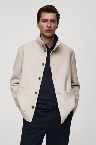 Veste en laine faite à la main col cheminée - Écru