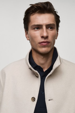 Veste en laine faite à la main col cheminée - Écru