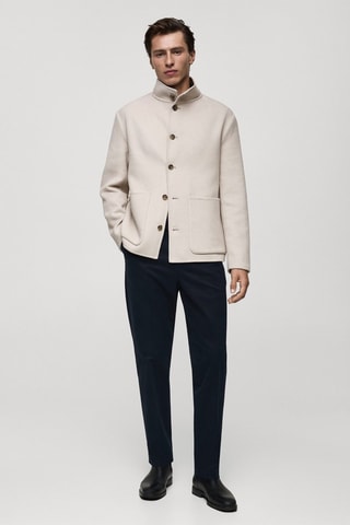 Veste en laine faite à la main col cheminée - Écru