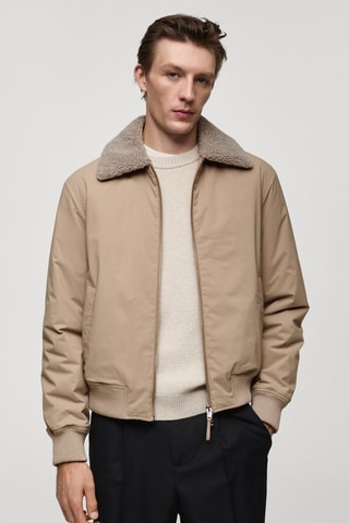 Veste résistante à l'eau col moutonné - Beige