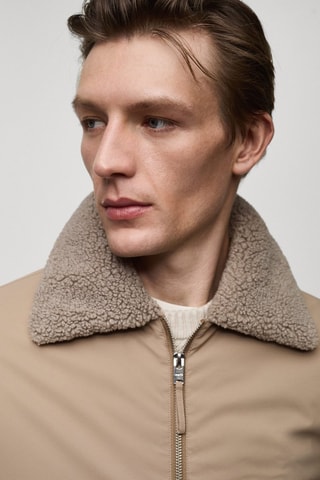 Veste résistante à l'eau col moutonné - Beige