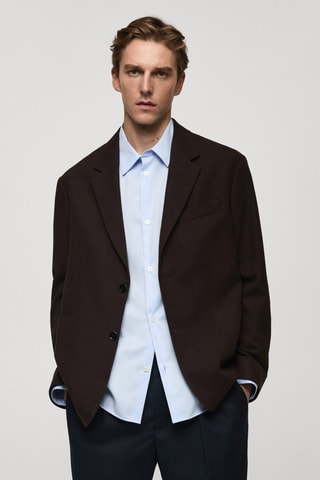 Veste laine recyclée regular-fit - Marron