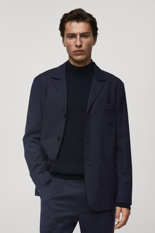 Veste costume flanelle 100 % laine vierge - Bleu marine