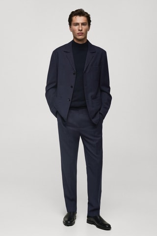 Veste costume flanelle 100 % laine vierge - Bleu marine