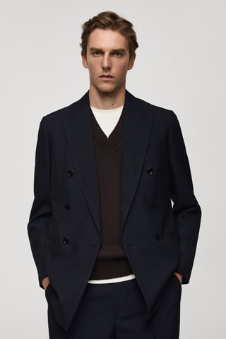 Veste costume slim fit croisée - Bleu marine