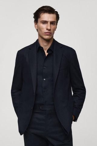 Veste flanelle laine vierge - Bleu marine