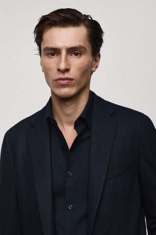 Veste flanelle laine vierge - Bleu marine