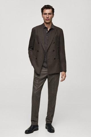 Veste croisée flanelle laine vierge - Marron