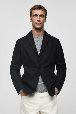 Veste slim-fit en laine recylée - Noir