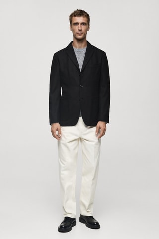 Veste slim-fit en laine recylée - Noir