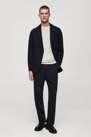 Slim-fit cotton micro-structured tailored jacket - Bleu marine