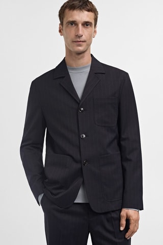 Veste costume laine slim-fit rayures - Bleu marine