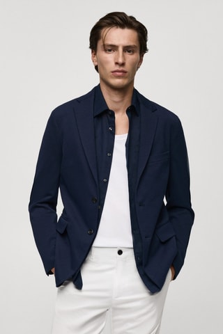Veste slim fit structurée coton - Bleu marine