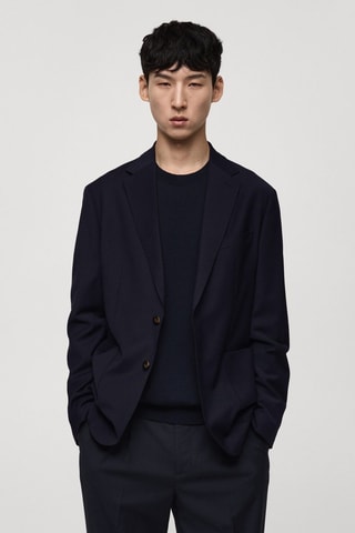 Veste laine slim-fit poches - Bleu marine