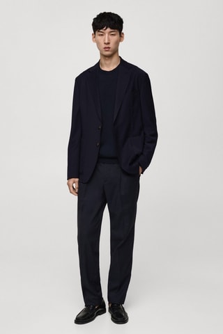 Veste laine slim-fit poches - Bleu marine