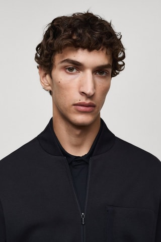 Bomber sweatshirt with anti-odour technology - Bleu marine