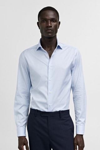 Chemise costume regular-fit coton rayures - Blanc