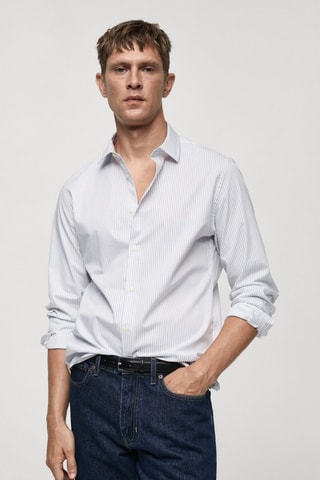 Chemise slim fit coton rayée - Blanc