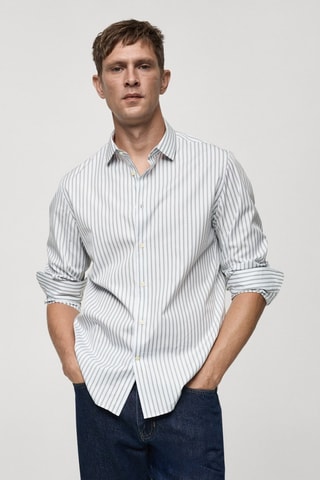 Chemise slim fit coton rayée - Kaki