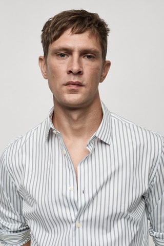 Chemise slim fit coton rayée - Kaki