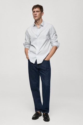 Chemise slim fit coton rayée - Kaki