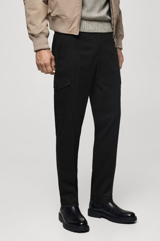 Pantalon cargo flannelle - Gris foncé chiné
