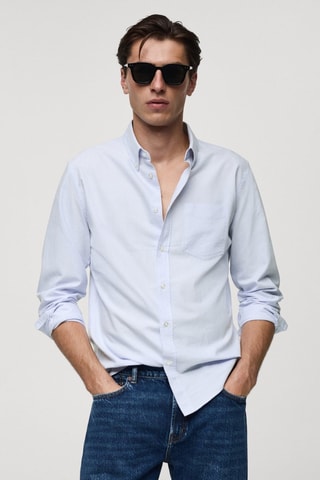 Chemise 100 % coton rayures bicolores - Bleu marine