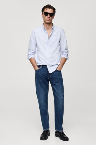 Chemise 100 % coton rayures bicolores - Bleu marine