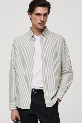 Chemise 100 % coton rayures bicolores - Kaki