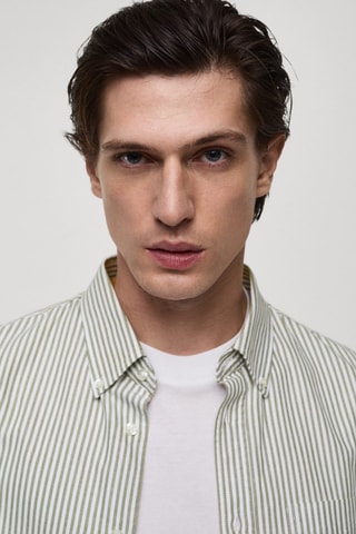 Chemise 100 % coton rayures bicolores - Kaki