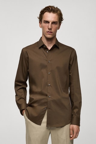 Chemise regular-fit coton stretch - Marron