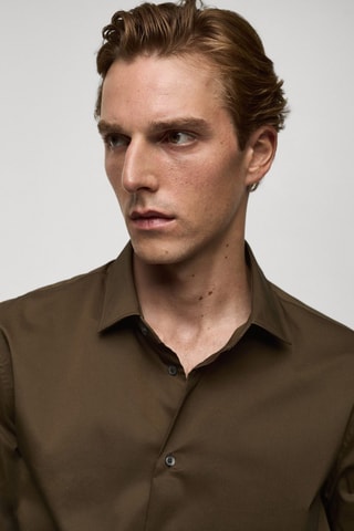 Chemise regular-fit coton stretch - Marron