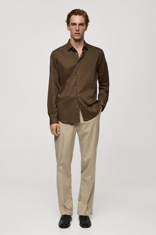 Chemise regular-fit coton stretch - Marron