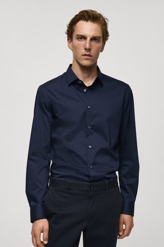 Chemise regular-fit coton stretch - Bleu marine