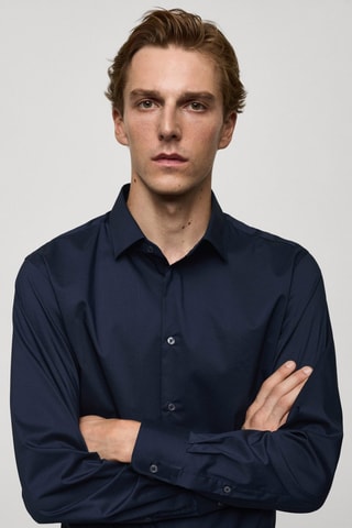 Chemise regular-fit coton stretch - Bleu marine