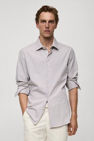 Chemise slim fit coton milleraies - Marron