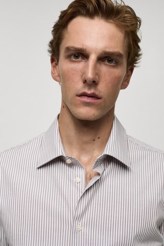 Chemise slim fit coton milleraies - Marron