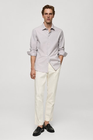 Chemise slim fit coton milleraies - Marron