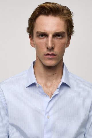 Chemise slim fit coton milleraies - Bleu clair