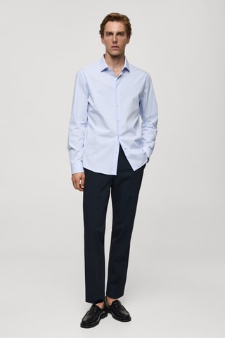 Chemise slim fit coton milleraies - Bleu clair