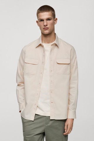 Surchemise twill coton poches - Blanc cassé