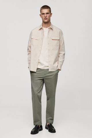 Surchemise twill coton poches - Blanc cassé