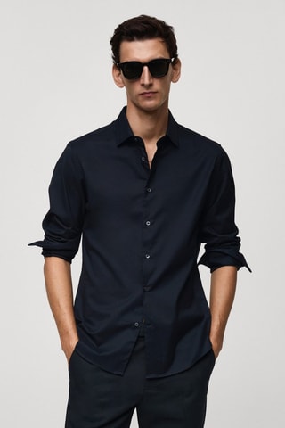 Chemise 100 % coton twill regular-fit - Bleu marine