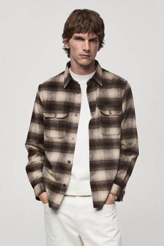 Surchemise en laine à carreaux - Bleu marine