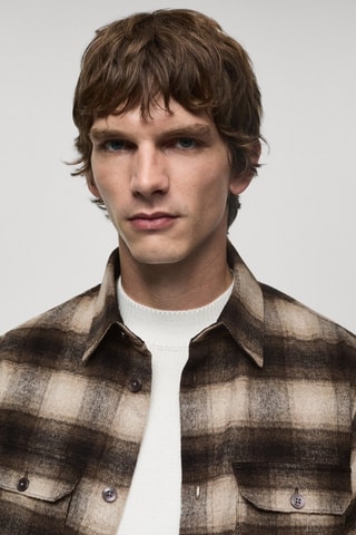 Surchemise en laine à carreaux - Bleu marine