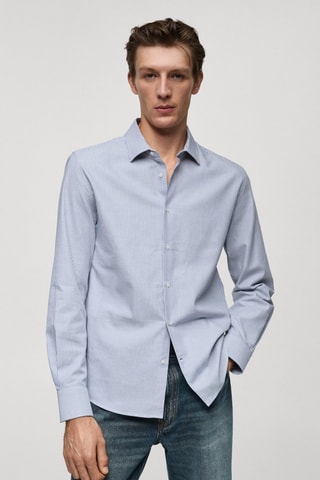 Chemise 100 % coton flanelle rayures bicolores - Bleu