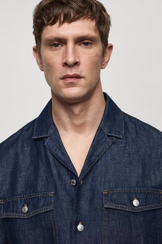 Chemise en jean coton lin - Bleu